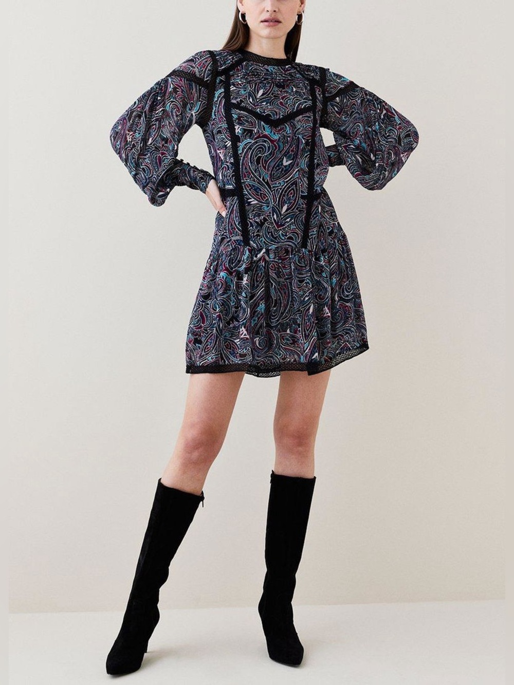 Karen Millen Paisley Ladder Lace Trim Dress